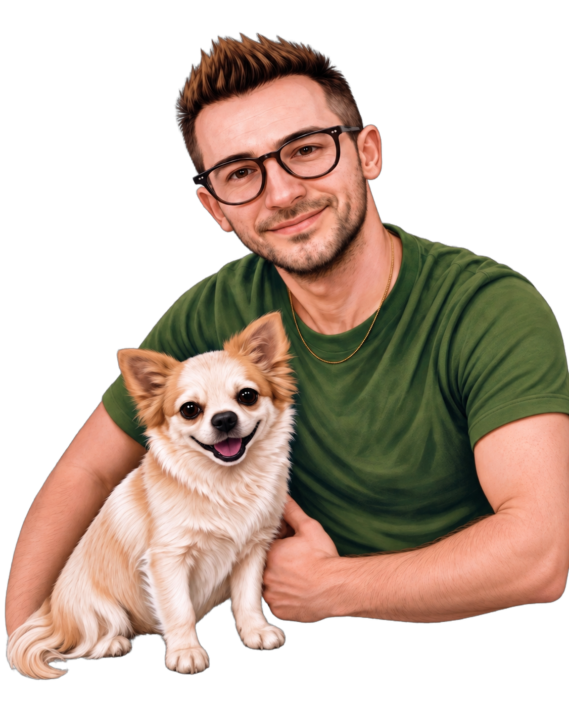 Illustration of Matthew with Hudson the dog